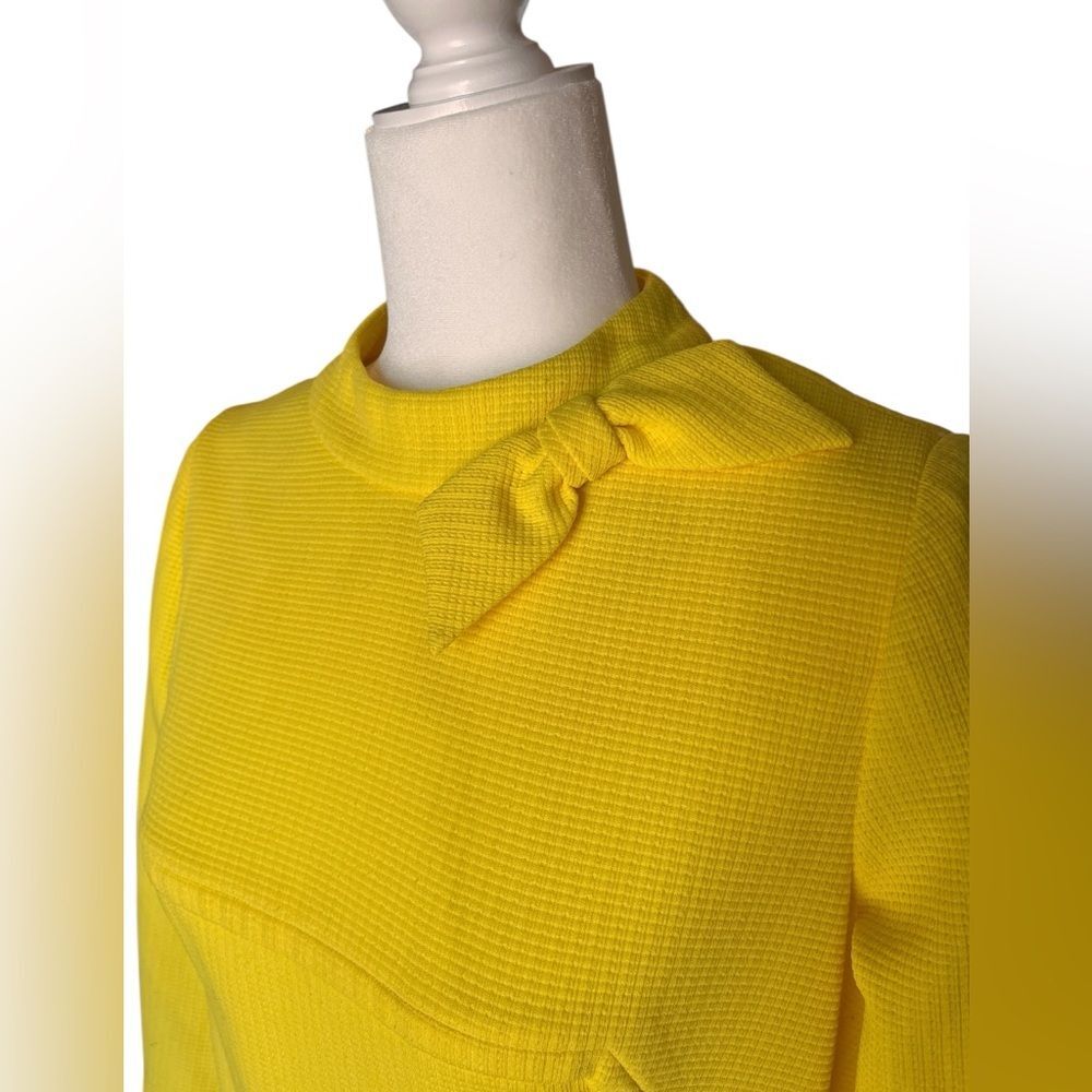 Vintage Jean Lang Originals Dress Bright Yellow Bow Shift Mod 60s No Size - Picture 3 of 7